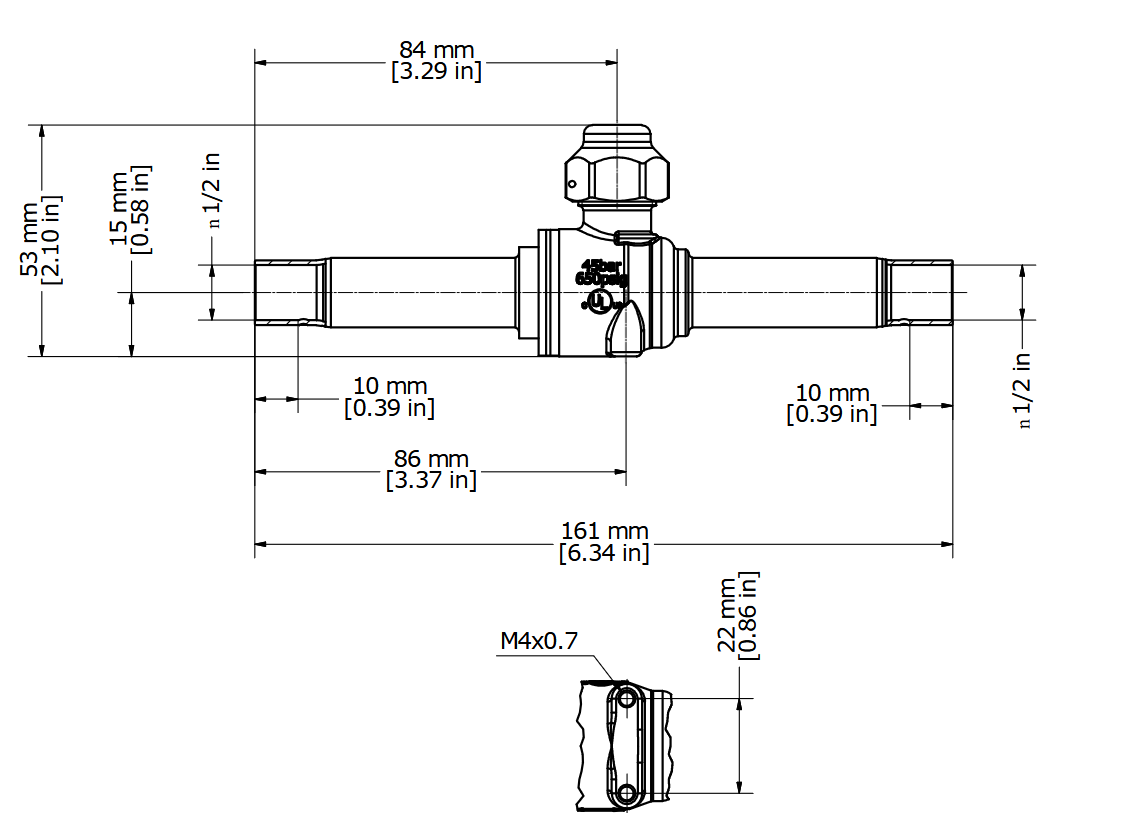 VALVULA DE ESFERA GBC 12s 1/2 SOLDA SEM SCHRADER - Imagem 2