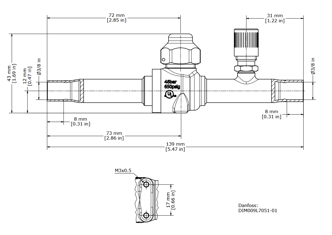 VALVULA DE ESFERA GBC Danfoss 10S 3/8" COM SCHRADER - Imagem 2